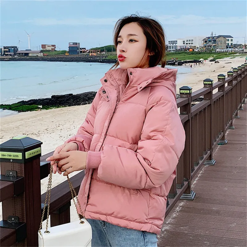 

Winter Jacket Women Short Loose 2020 New Korean Down Cotton Coats Yellow Pink Plus Size Thick Warmth Hooded Parka Feminina