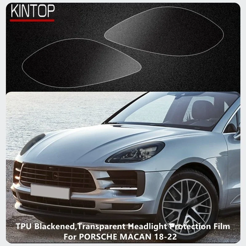 

For PORSCHE MACAN 18-22 TPU Blackened,Transparent Headlight Protective Film, Headlight Protection,Film Modification