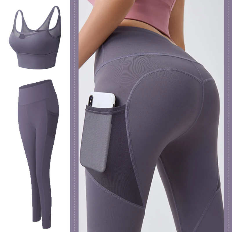 Conjunto de yoga para mujer, ropa de gimnasio para mujer, traje deportivo para fitness, ropa para correr, top de yoga + Leggings, sujetador de yoga sin costuras para gimnasio, trajes S-XL