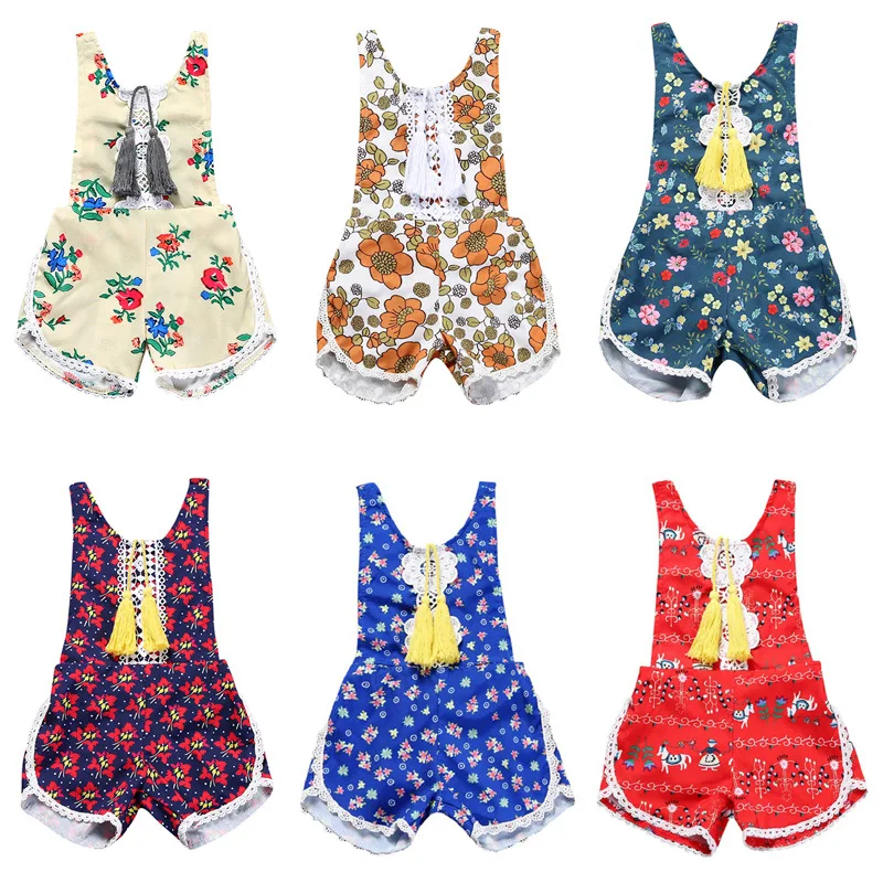 

Fashion Newborn Jumpsuit Baby Clothes Girls Summer 0-4T Print Toddler Girl Strap Fringe Jumpsuit Infant Bebe Bodysuits Clothing