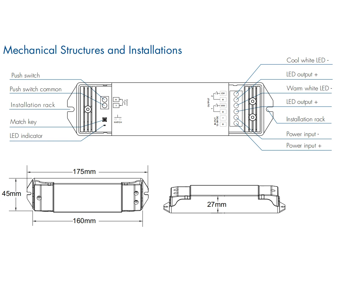V2-L LED Dimmer Switch CCT 12V 24V 36V RF Wireless 2.4G Remote Smart Wifi 2CH WW CW LED Controller for CT Single Color LED Strip