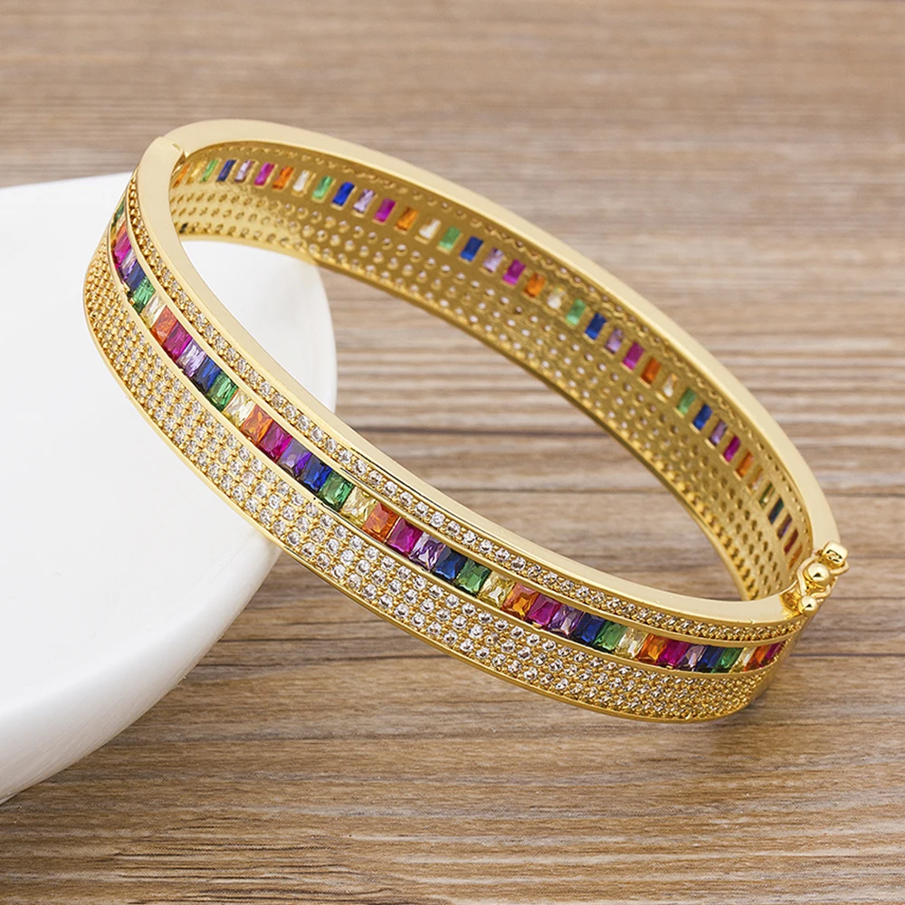 

AIBEF New Fashion 11 Styles Gold Color Bracelet AAA Zircon Rainbow Rhinestone Simple Copper Trendy Jewelry Luxury Women Bangles