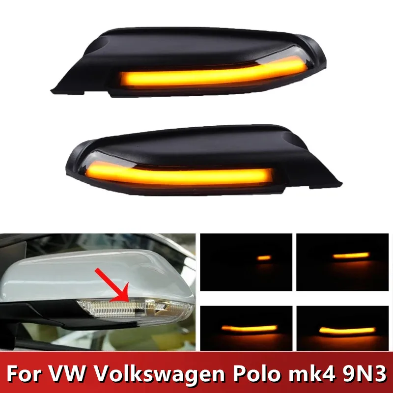 2Pcs Led Side Wing Mirrors Dynamic Turn Signal Light Indicator Repeater Lamp For VW Volkswagen Polo mk4 9N3 FL Vento Skoda Octav