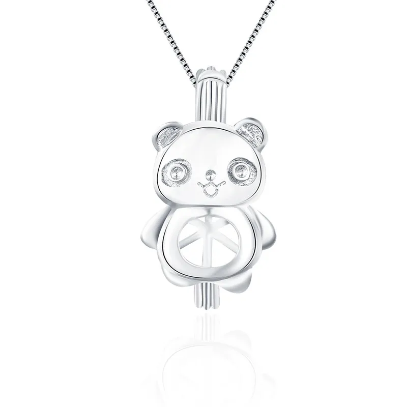 CLUCI 925 Sterling Silver Lovely Bear Shaped Cage Pendant Gift for Women Silver 925 Charms Pendant Jewelry Pearl Locket SC045SB