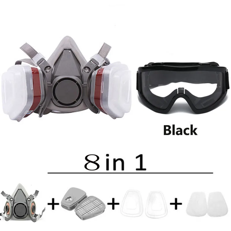 Industrial 6200 Half Face Safe Gas Mask Painting Spraying Respirator Protective Glasses Goggles Replaced Filter Sets Safety Work