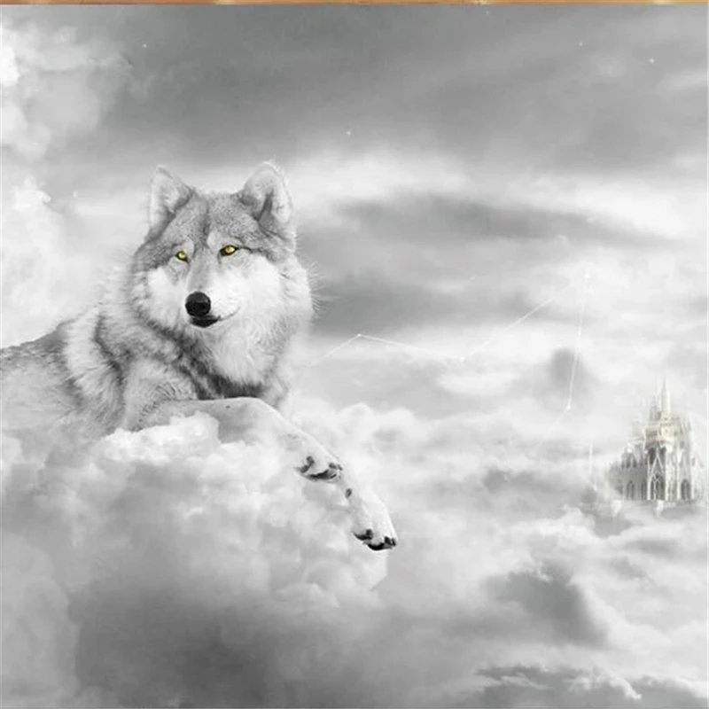 wellyu Customized large wall painter mood artistic background wall wolf husky mural decorative painting wallpaper