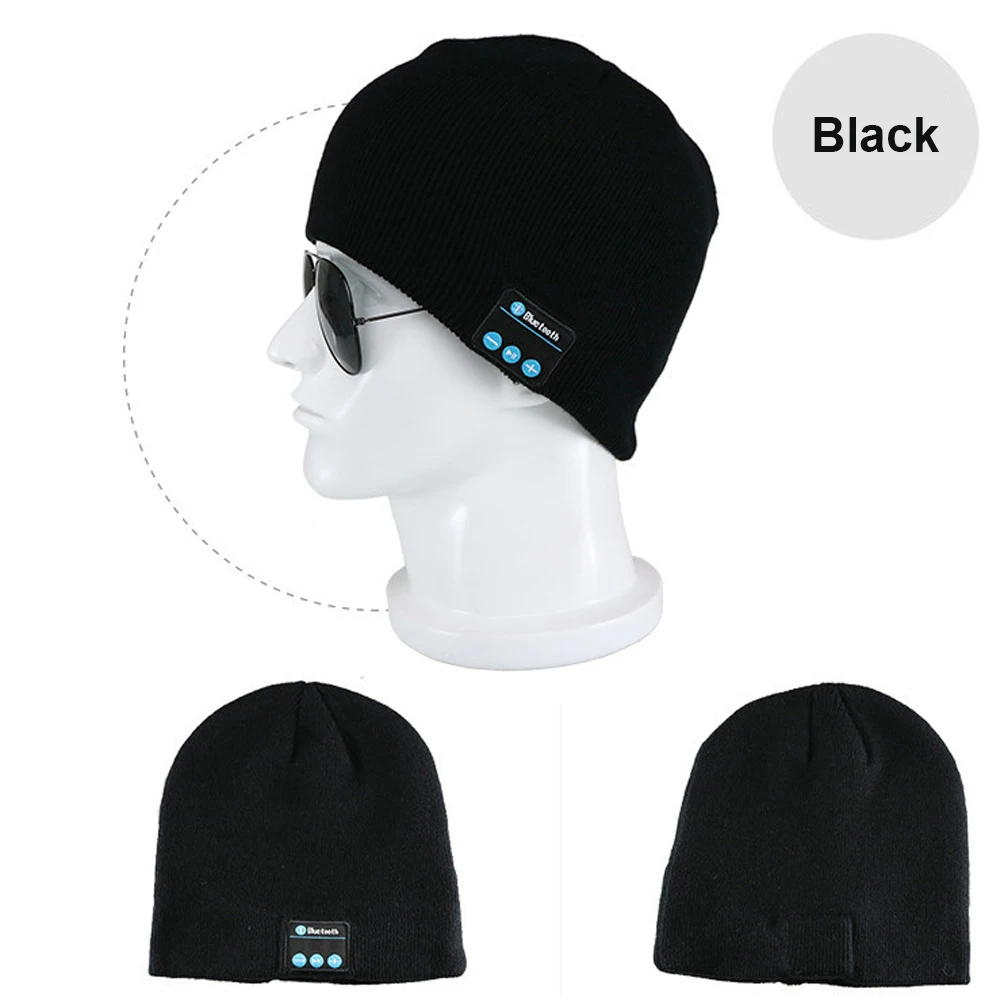 Winter Bluetooth-Compatible Earphone USB Rechargeable Music Headset Warm Knitting Beanie Hat Cap Wireless Sport Headphone