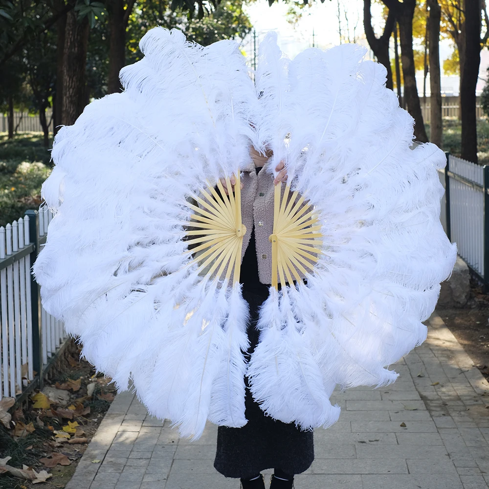 High Quality White Extra Large Fluffy Ostrich Feather Fan Decorate Halloween Party Belly Dance Fan DIY 10-20 Feathers Fan Bars