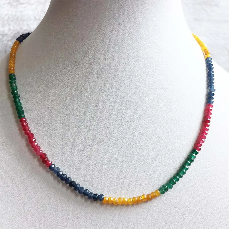 Natural Emerald Ruby Sapphire 2*3mm Beads Women Luxury Necklace About 45cm Varnish Preciosas Small Size Jade Stone