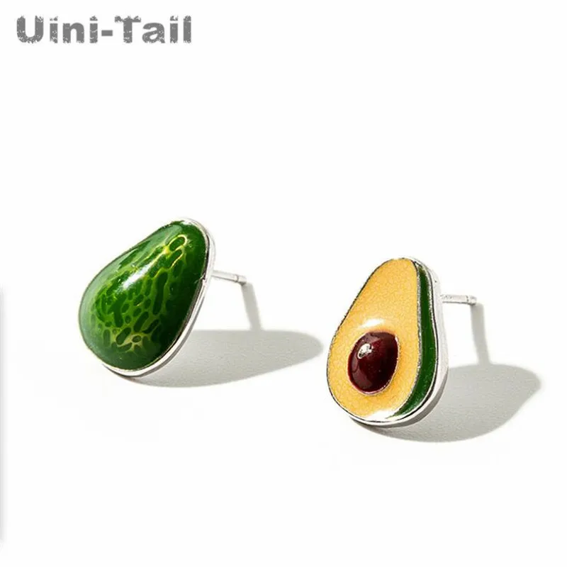 Uini-Tail hot sale new 925 Tibetan silver cute cartoon avocado color earrings sweet romantic tide flowing girly jewelry ED772