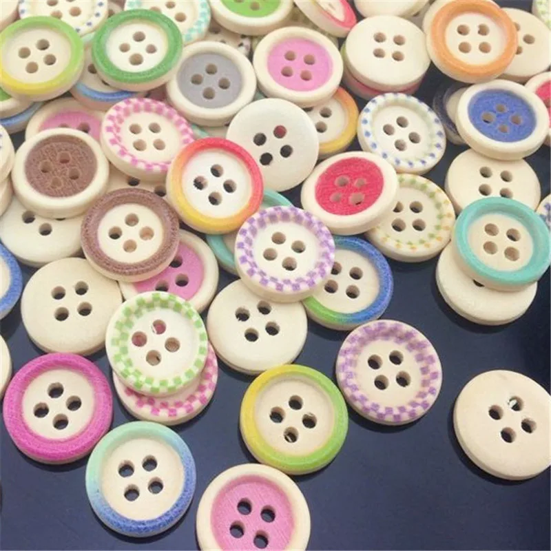 100pcs Multicolor 4 Holes Round Wood Buttons Sewing Craft Mix Lots WB52