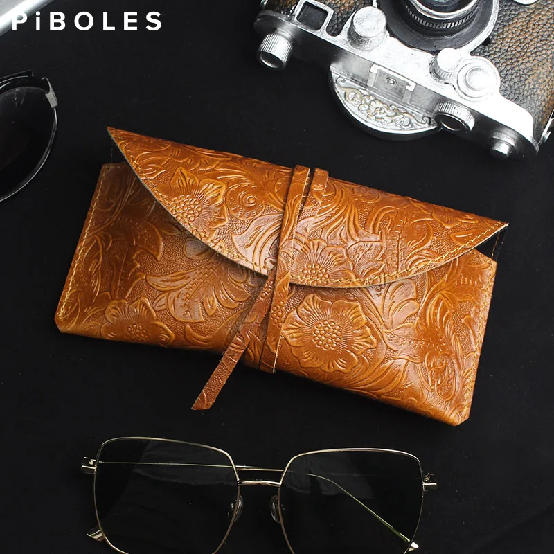 Handmade Cowhide Sunglasses Holder Bag Genuine Leather Reading Glasses Case Cover Portable Soft Eyeglasses Pouch Glasses Pocket