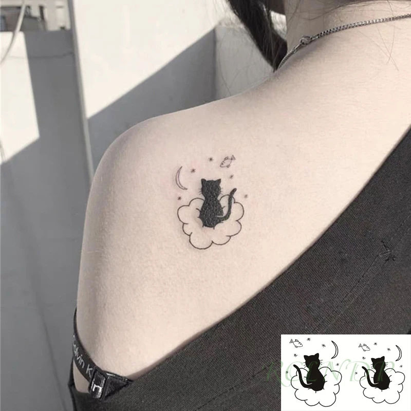 Waterproof Temporary Tattoo Stickers Cat Fish Moon Star Fake Tatto Flash Tatoo Neck Hand Back Foot Body Art for Women Men