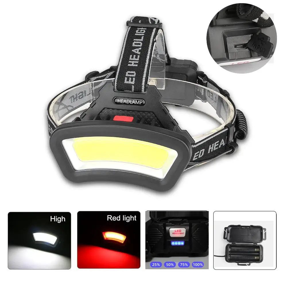 New 500m Long Range 30000Lumens COB Floodlight Usb Rechargeable Headlamp Use 2*18650 Battery Outdoor Searchlight Best Headlamps