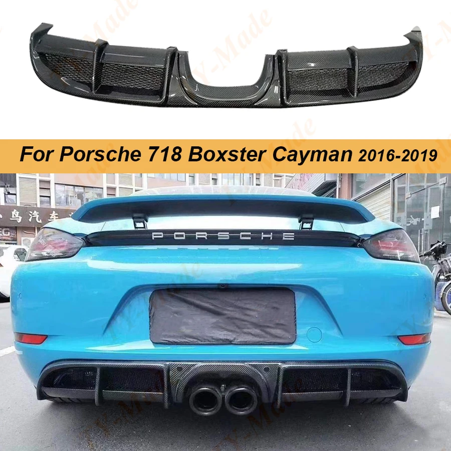 

718 Real Carbon Fiber Rear Diffuser Lip Dual Exhaust Bumper Guard Plate Boot Splitter For Porsche 718 Boxster Cayman 2016-2019