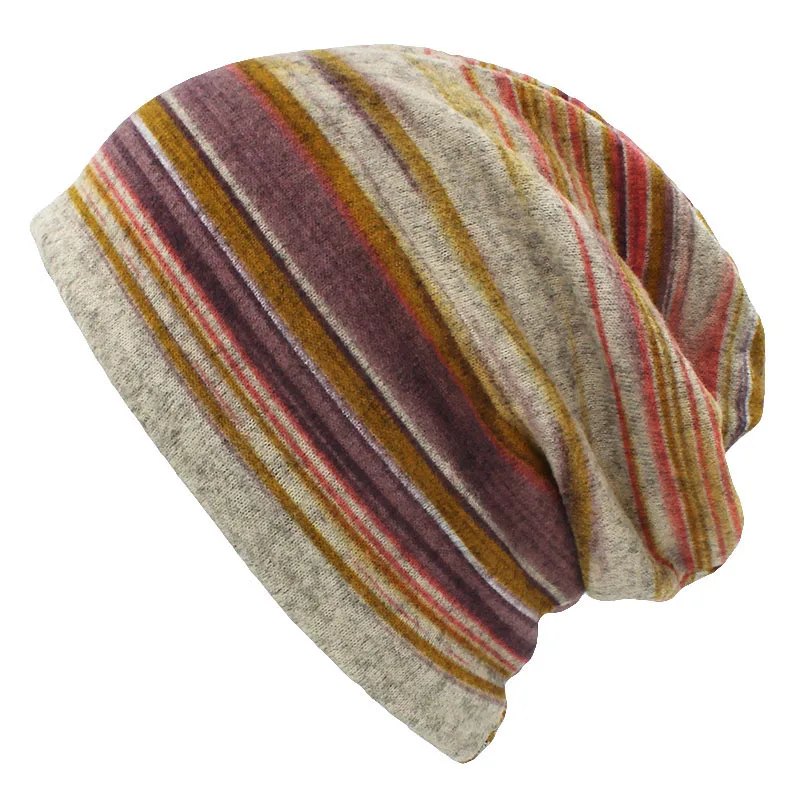 LOVINGSHA Autumn Winter Striped Design Thin Skullies Beanies Women Hats For Men Fashion Feminino Multifunction Scarf BHT109