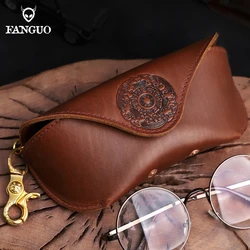 Funda de gafas de sol con patrón de lujo Retro, caja suave de cuero genuino, bolsa hecha a mano, hombres y mujeres