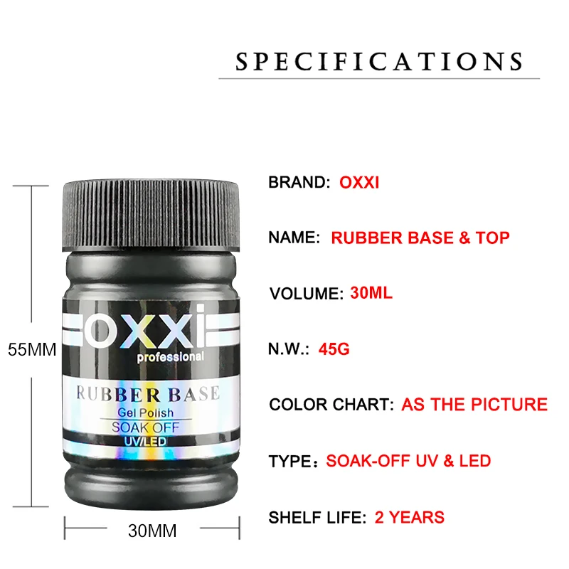 OXXI 30ml Semi-permanent Base and Top Coat for Gel Polish Nail Art Hybrid Nail Polish uv led Rubber Top Coat y Base Coat Gellac