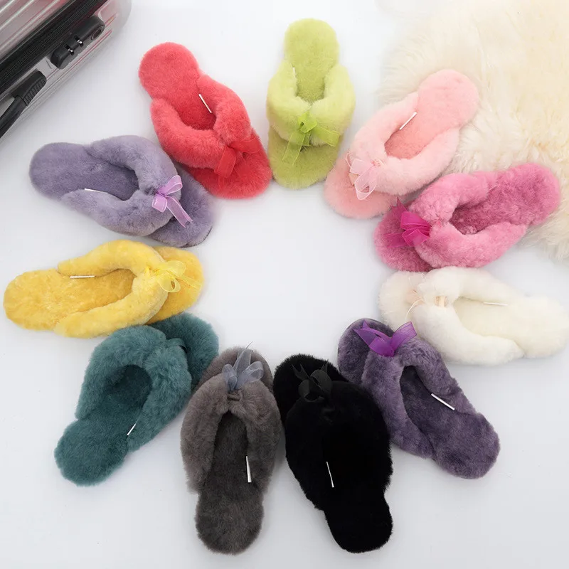 2023 New Natural Sheepskin Lady Casual House Shoes Fur Slippers Fashion Winter Women Indoor Slippers Warm Wool Home Slippers