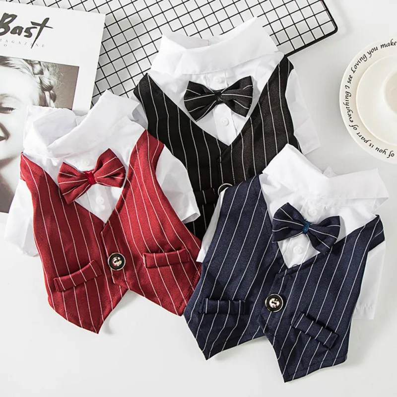 Gentleman Dog Clothes Wedding Suit Formal Shirt For Small Dogs Bowtie Tuxedo Pet Outfit Costume For Cats Spring And Summer Suits