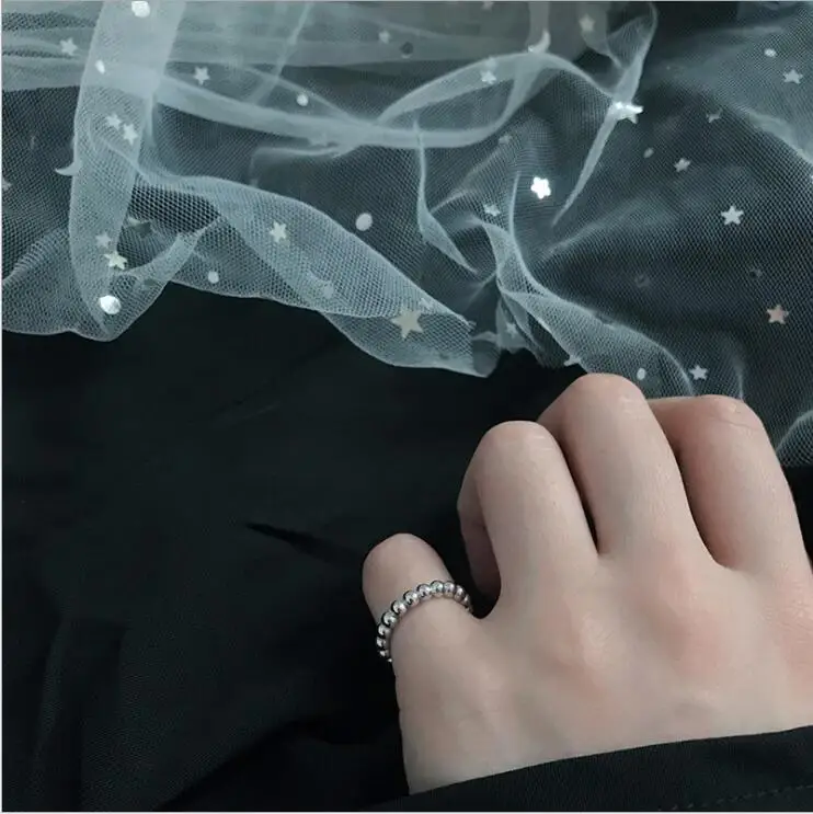 New Simple Small Fresh Light Bead Female 925 Sterling Silver Jewelry Personality Sweet Round Bead Popular Opening Rings TYB465