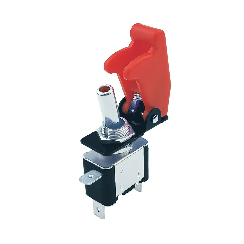 Neue 12V 20A Beleuchtet Dark Red LED Kippschalter Control ON/OFF + Flugzeug Raketen Stil Flip Up abdeckung SS