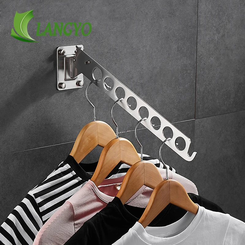 

LANGYO 304 Stainless Steel 6/8/10 Holes Wall Mounted Chrome Hanger Clothes Hangers Storage Organizer Clothes Drying Rack