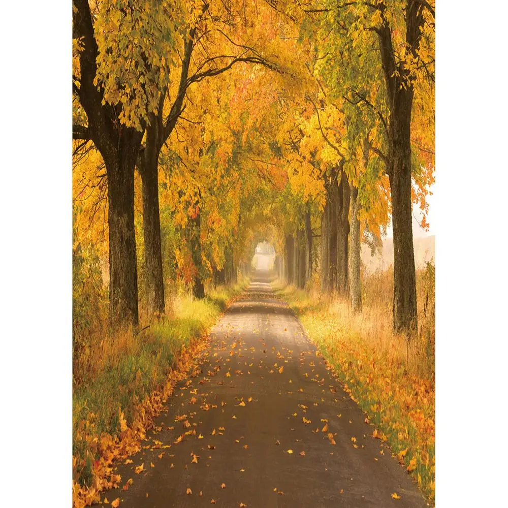 Yellow Tree Pathway Autumn Photography Backdrop Vinyl Cloth Background Photo Studio for Children Baby Pets Scenery Photophone