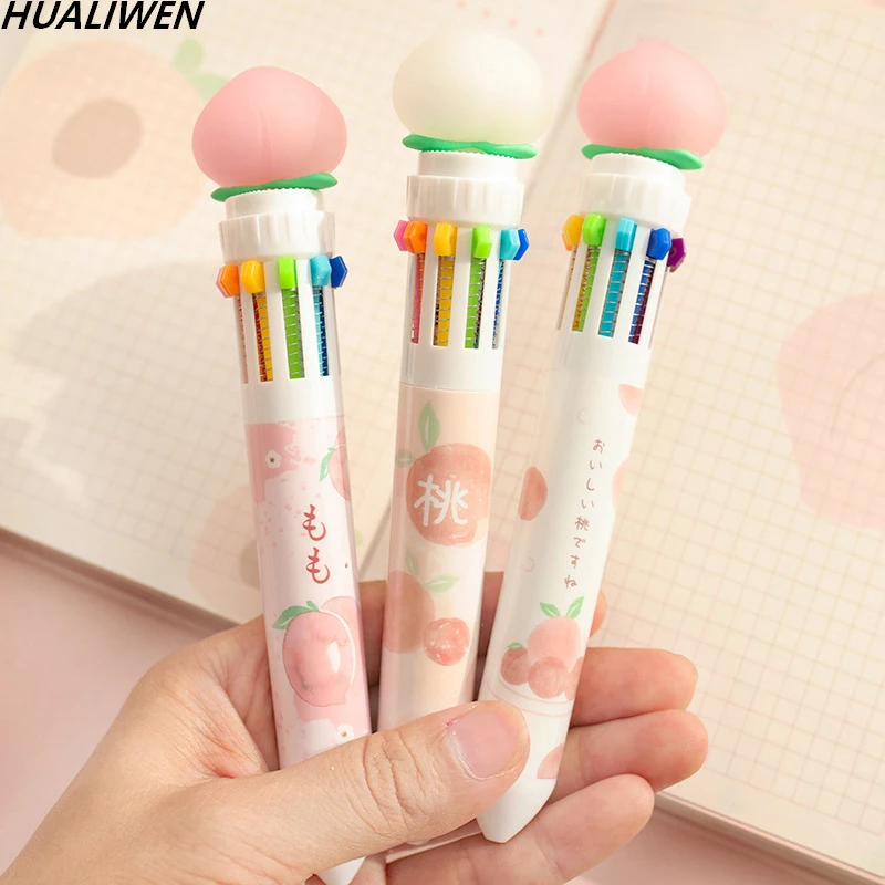 Cute Pink Peach 10 Color Chunky Ballpoint Pen Kawaii Ballpoint Pen School Office Supplies Gift Stationery