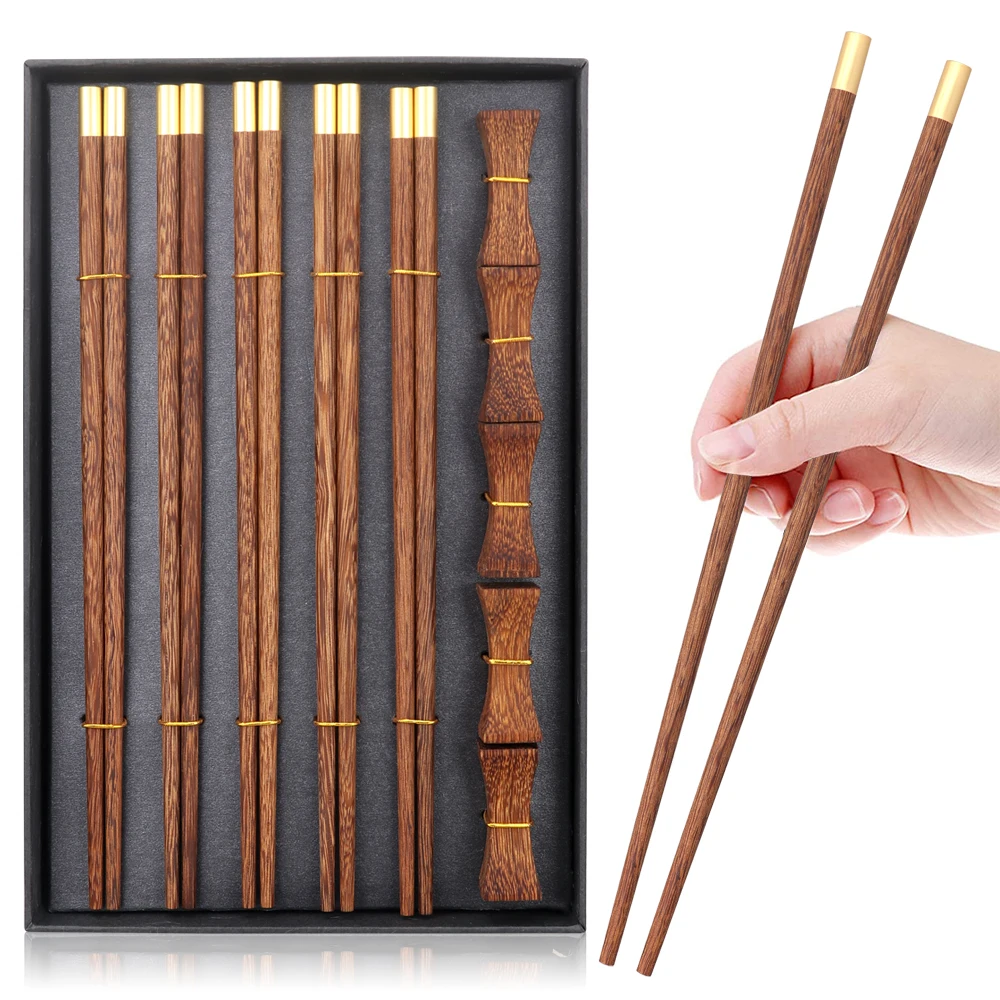 High Quality Premium Wooden Gift Box Packaging Household Cylindrical Natural Wenge Wooden Chopsticks Tableware Set