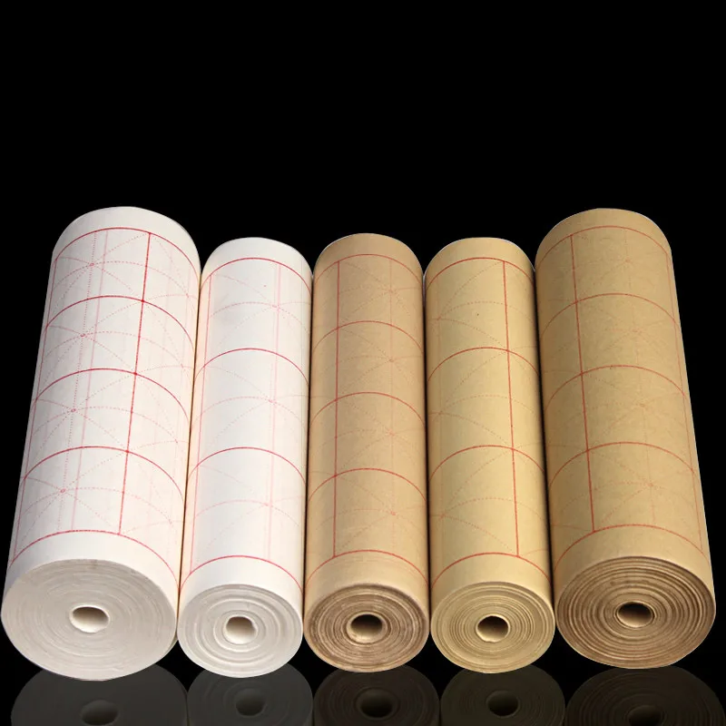 Rolling Bamboo Paper Calligraphy Paper Xuan Paper with Rice Grids Half Ripe Rice Papers for Calligraphy Writing Rice Papers