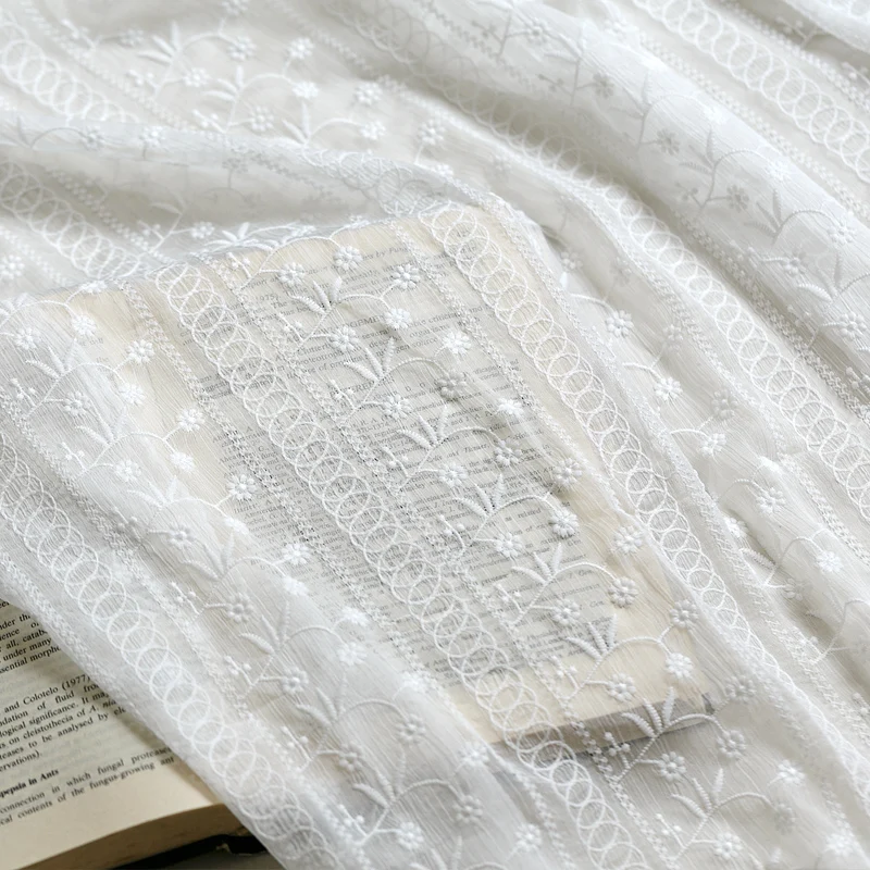 130cm 1meter/lot Off white Soft Thin Chiffon Lace Fabric Embroidery Lace Cloth Material Wedding Dress Material Accessory X420