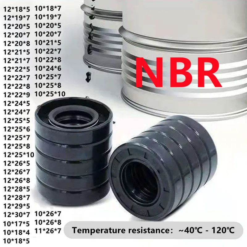 NBR Shaft Oil Seal TC-12*20/21/22/24/25/26/27/28/30/32/35*4/5/5.5/6/7/8/9/10mm Nitrile Covered Double Lip With Garter