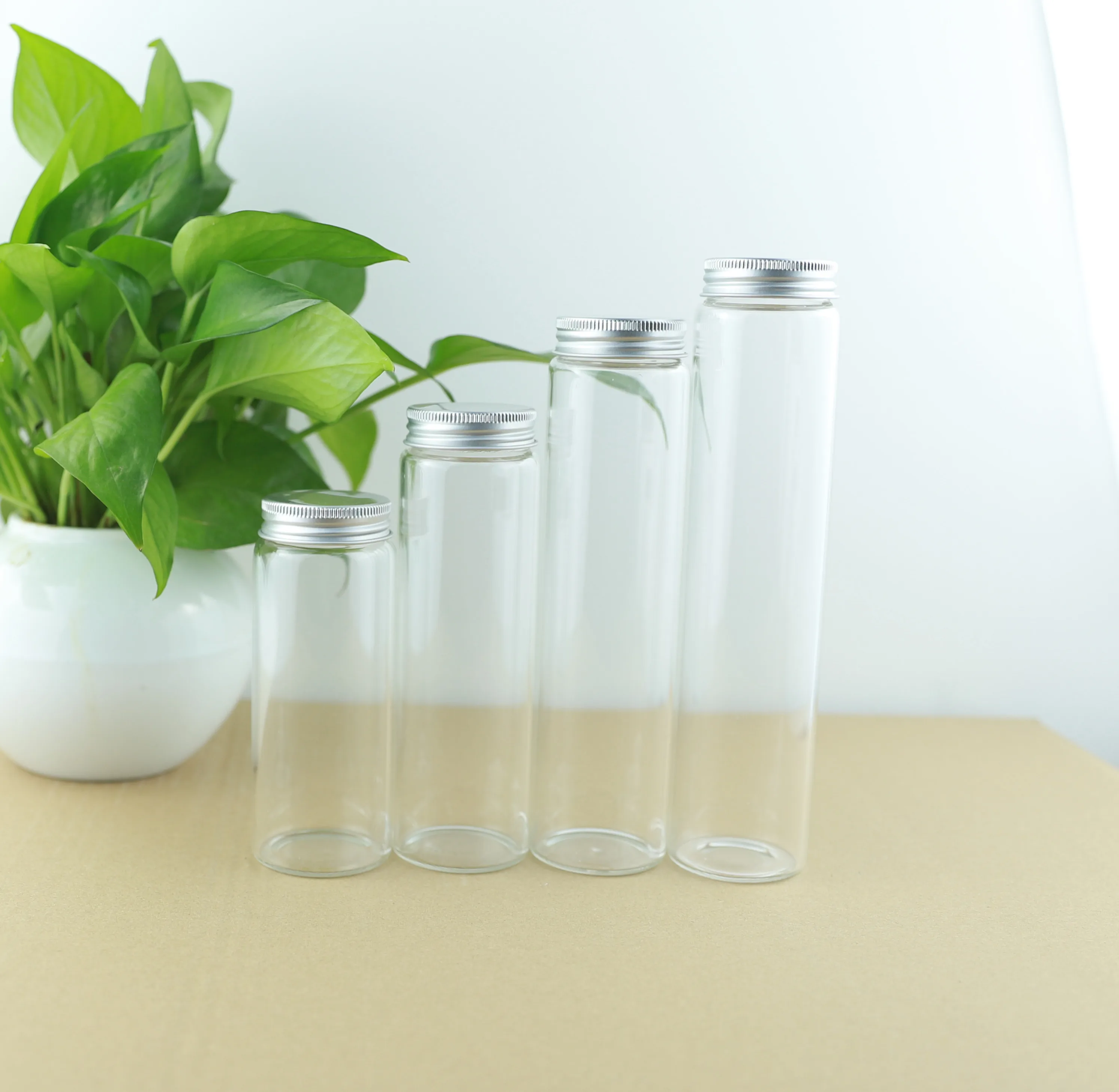 

12PCS/lot 150ml/200ml/240ml/260ml Glass Bottles Silver Screw Cap Cute Jar Vials DIY Craft Transparent Container