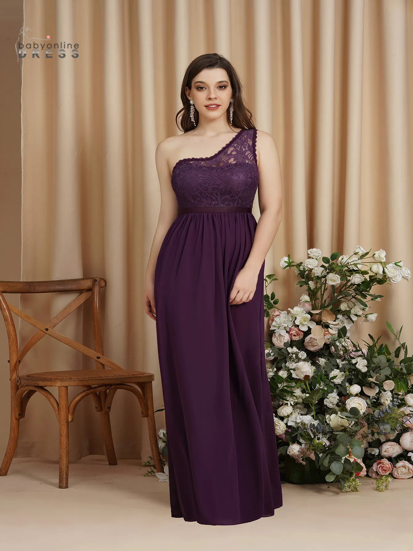 Burgund Chiffon Spitze Brautjungfer Kleider Eine Schulter Prom Kleider Elegante Formale Hochzeit Kleid robe de soirée de mariage