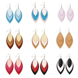New Handmade Leather Teardrop Earrings Three Layers Long Bohemia Pendant Drop Dangle Earring for Women pendientes mujer