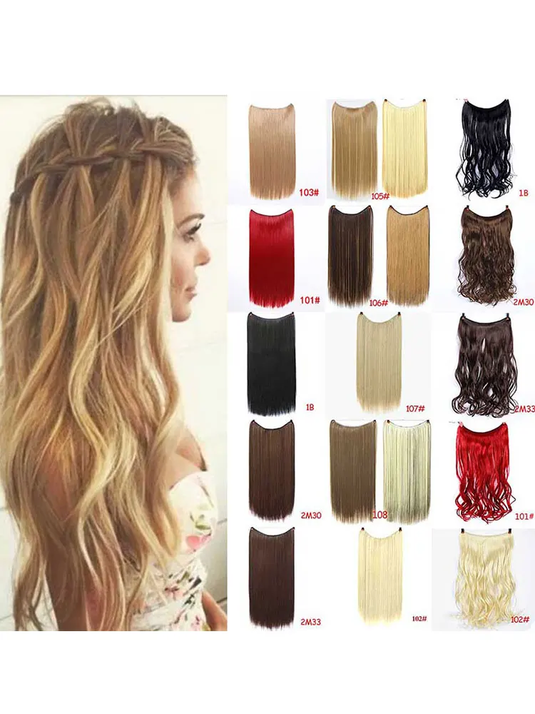 MUMUPI No Clip In Hair Extensions Curly Synthetic Secret Fish Line Hairpieces Hair Extensions One Piece Women\'s Natural