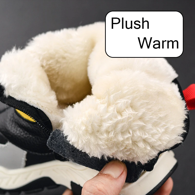 Boy\'s Snow Boots Kid\'s Warm Shoes Child Winter Plush Boats Children\'s Shoes Teen Sports Leather Boots Waterproof Padded New