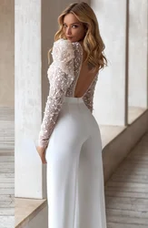 Sexy Robe Jumpsuit Night Bridal Gown for Women Party Dress Luxury Beading Lace Backless Wedding Dresses Elegant Vestido De Novia