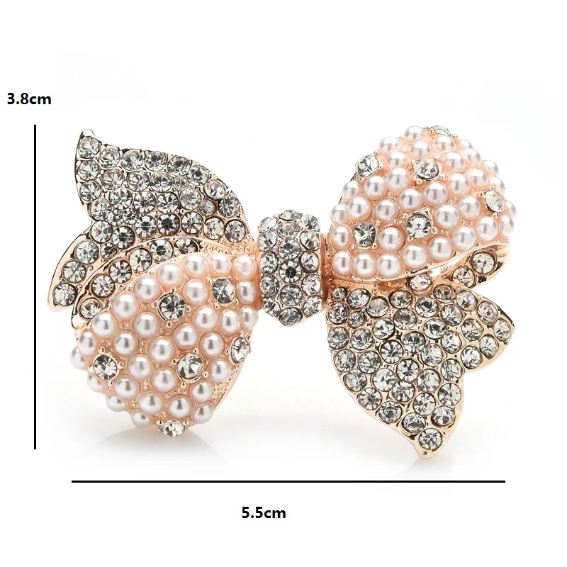 Wuli&baby Sparkling Rhinestone Pearl Bowknot Broocohes For Women Flower Weddings Party Office Brooch Pins Gifts