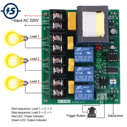 AC 220V 10A 3-Channel 3Bit Power Time Sequence Board Automatic Delay 3CH 1-60s Adjustable Sequential Controller Module