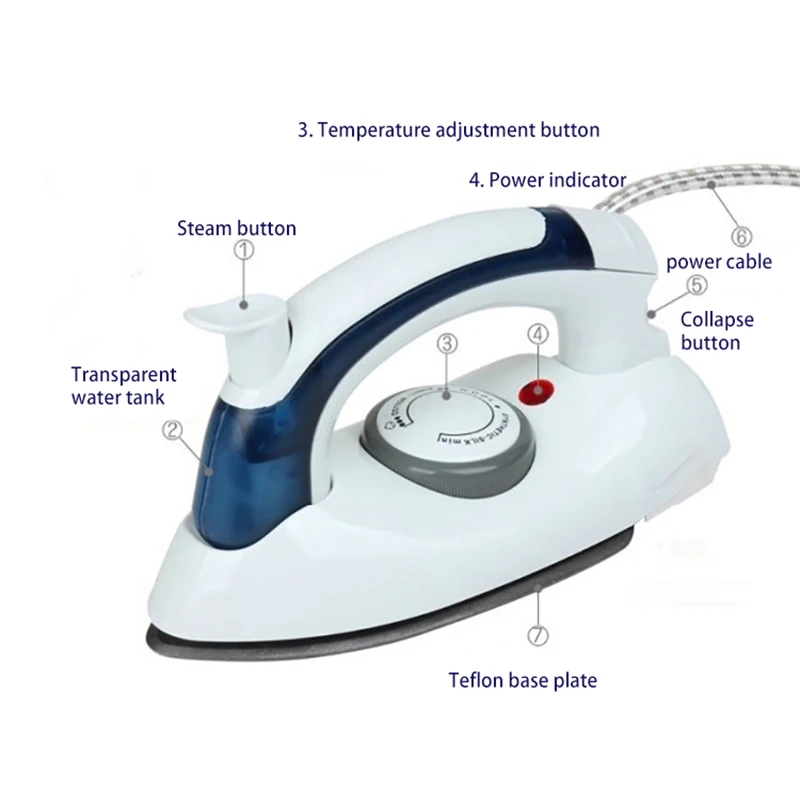 700W 미니 휴대용 접이식 핸드헬드 의류 전기 다리미 여행용 옷 스티머 3단계 베이스 플레이트 온도 조절 기능 포함