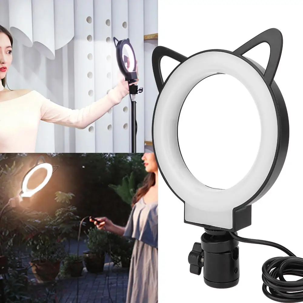 10W 5 Inch LED Cat Earring Sharped Dimmable Photography Studio Makeup Selfie Ring Light Video Fill Light Makeup Tattoo Accessory