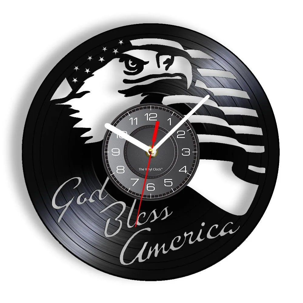 Eagle God Bless America Vinyl Record Wall Clock Patriotic USA Pride Flag Decor Vinyl Disk Crafts American Independence Day Gift