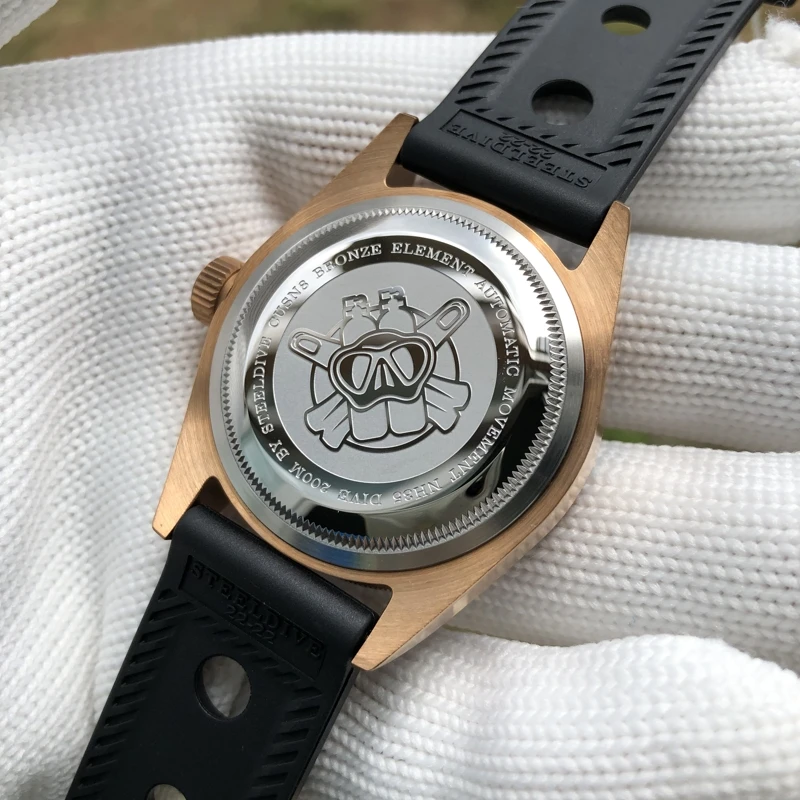 STEELDIVE men dive watch,mens automatic mechanical watches bronze sport wristwatch 200m waterproof Switzerland luminous clock