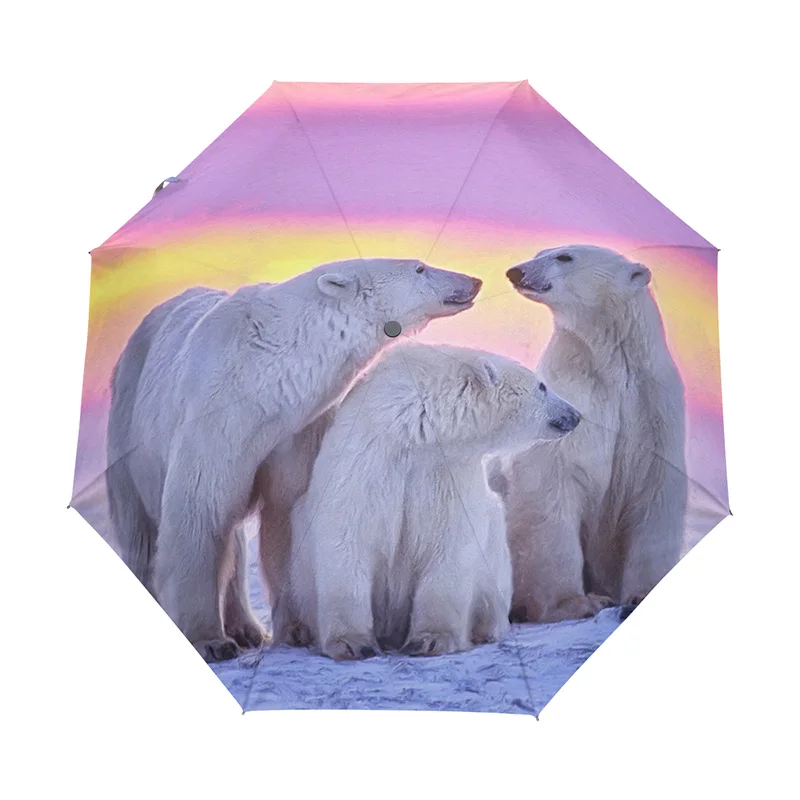 Cute Polar Bear Umbrella Automatic Travel Three Folding Umbrellas  Female Windproof Rain Umbrella Women