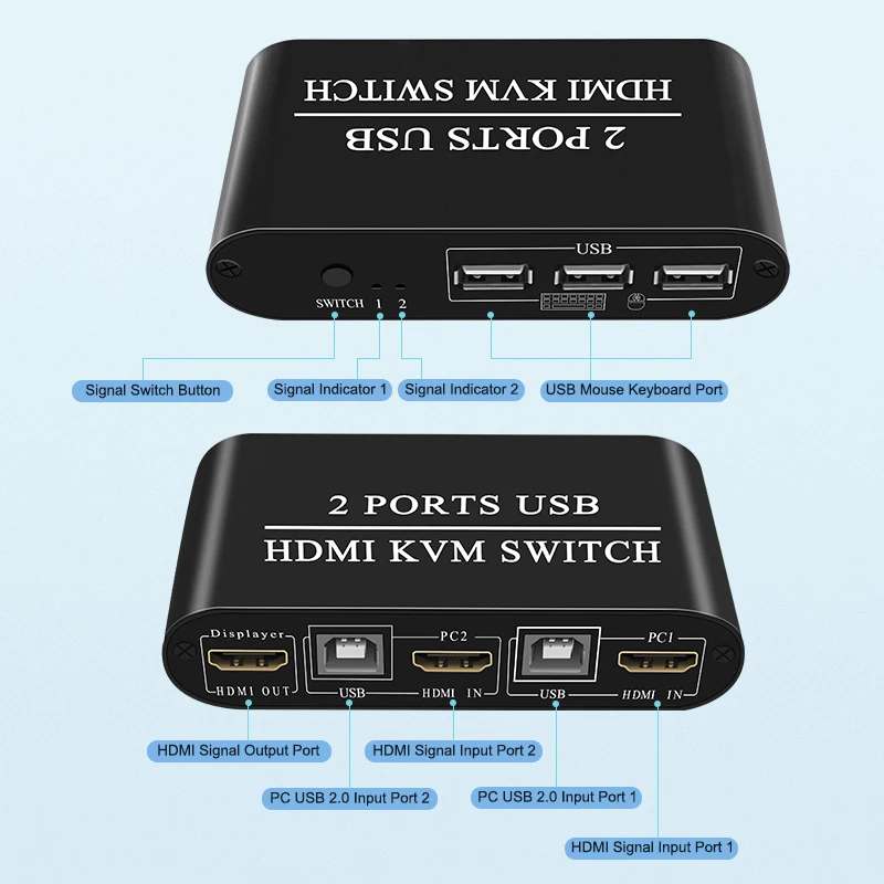 

HDMI-compatible KVM Switch 2x1 USB 2.0 KVM Switcher Extended Display Box for 2 PC/Hosts Share Mouse Keyboard Printer 4K Monito