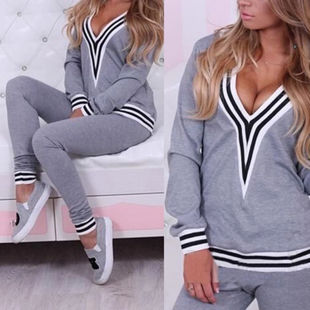 2pcs/Set Women\'s sports suit Large Plus Size tracksuit  sweater+pants two piece set Top And Pant Sportwear Warm Matching S