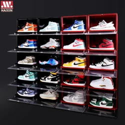 Haixin Sneakers Box Sliding Plastic Shoes Box Stackable Display Cabinet Storage Box Detachable Dustproof Shoe Rack Organizer