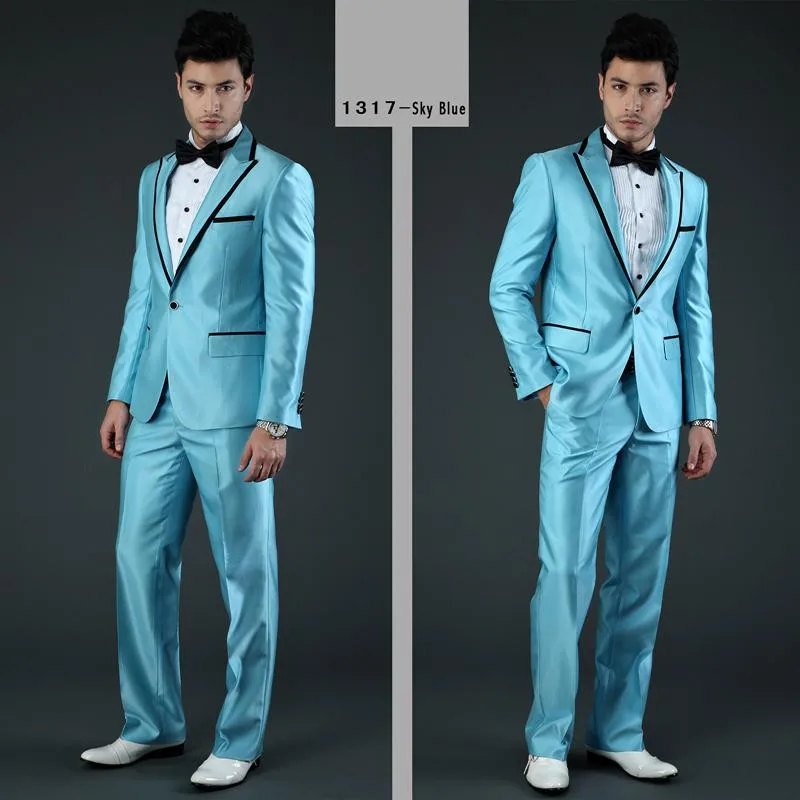 

JELTONEWIN 2021 Groom Men Suit Sky Blue Satin Tuxedos For Men Custom Made Wedding Party Suits Groomsmen Costume Homme Mariage